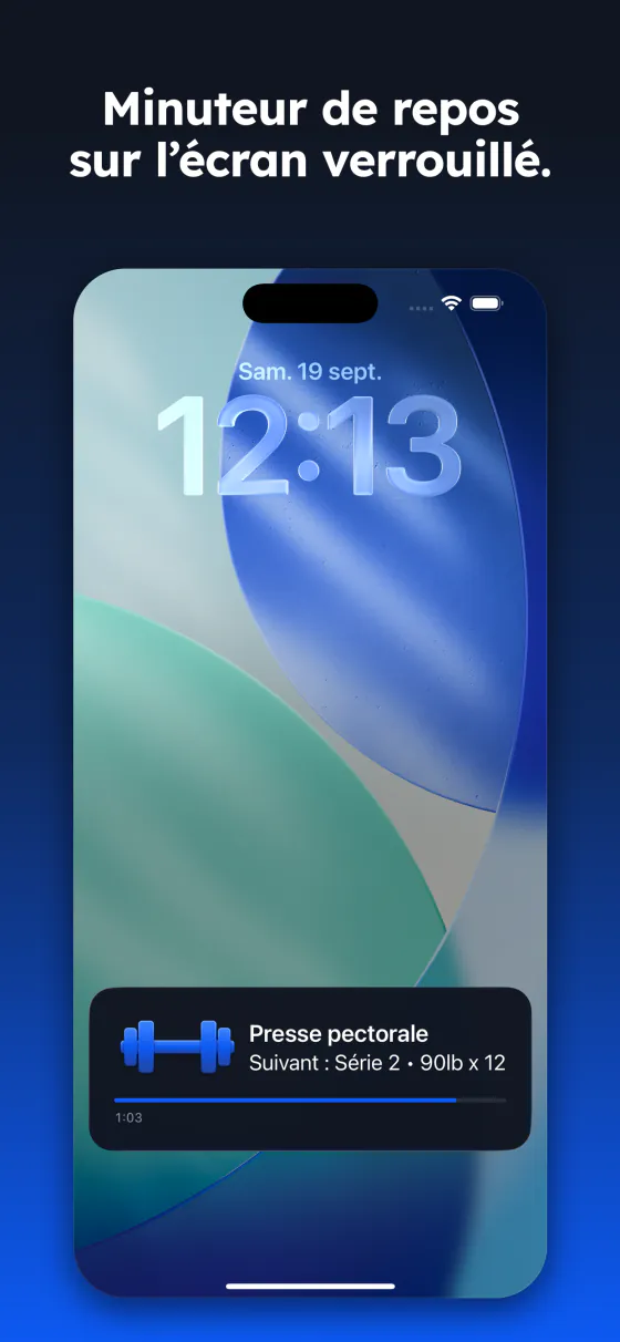 Live Activity du minuteur de repos sur l'écran verrouillé de l'iPhone